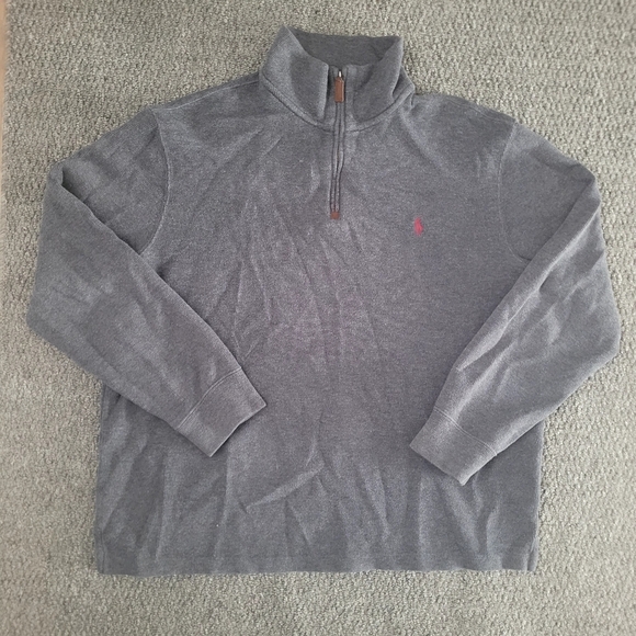 Polo ralph lauren men's size L grey fleece sweater 1/4 zip up long sleeve cotton - Picture 1 of 13